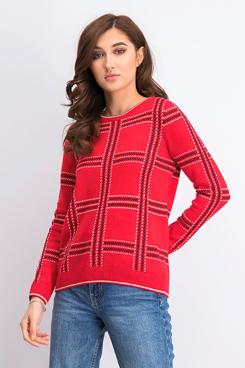 Suéter de malha xadrez feminino Charter Club, vermelho, tamanho pequeno médio
