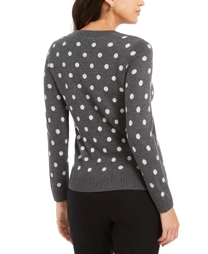 Suéter feminino Charter Club com estampa de bolinhas e gola redonda, cinza escuro, tamanho XX-G