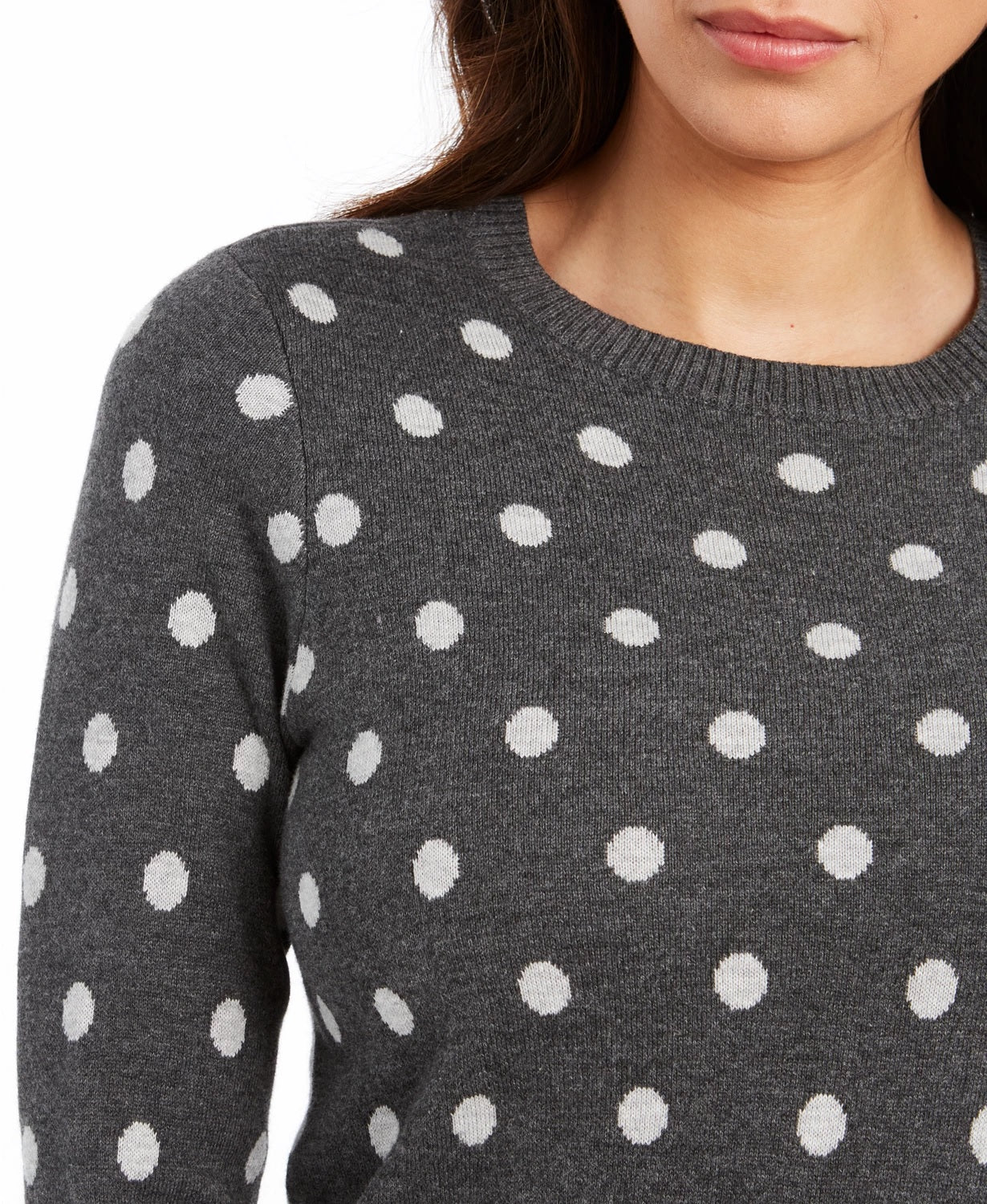 Suéter feminino Charter Club com estampa de bolinhas e gola redonda, cinza escuro, tamanho XX-G