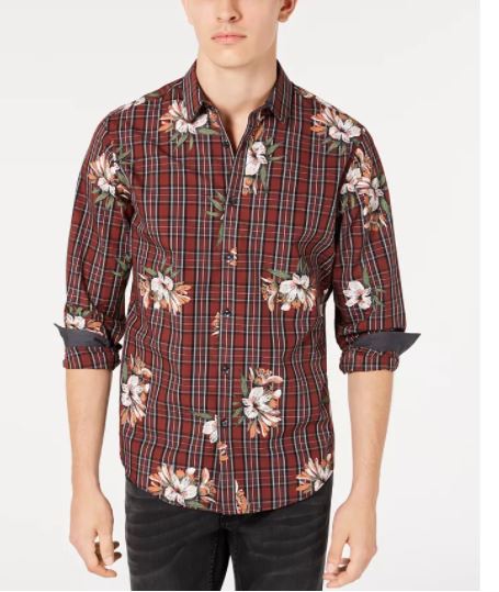 Camisa xadrez floral masculina INC International Concepts vermelha tamanho X-G