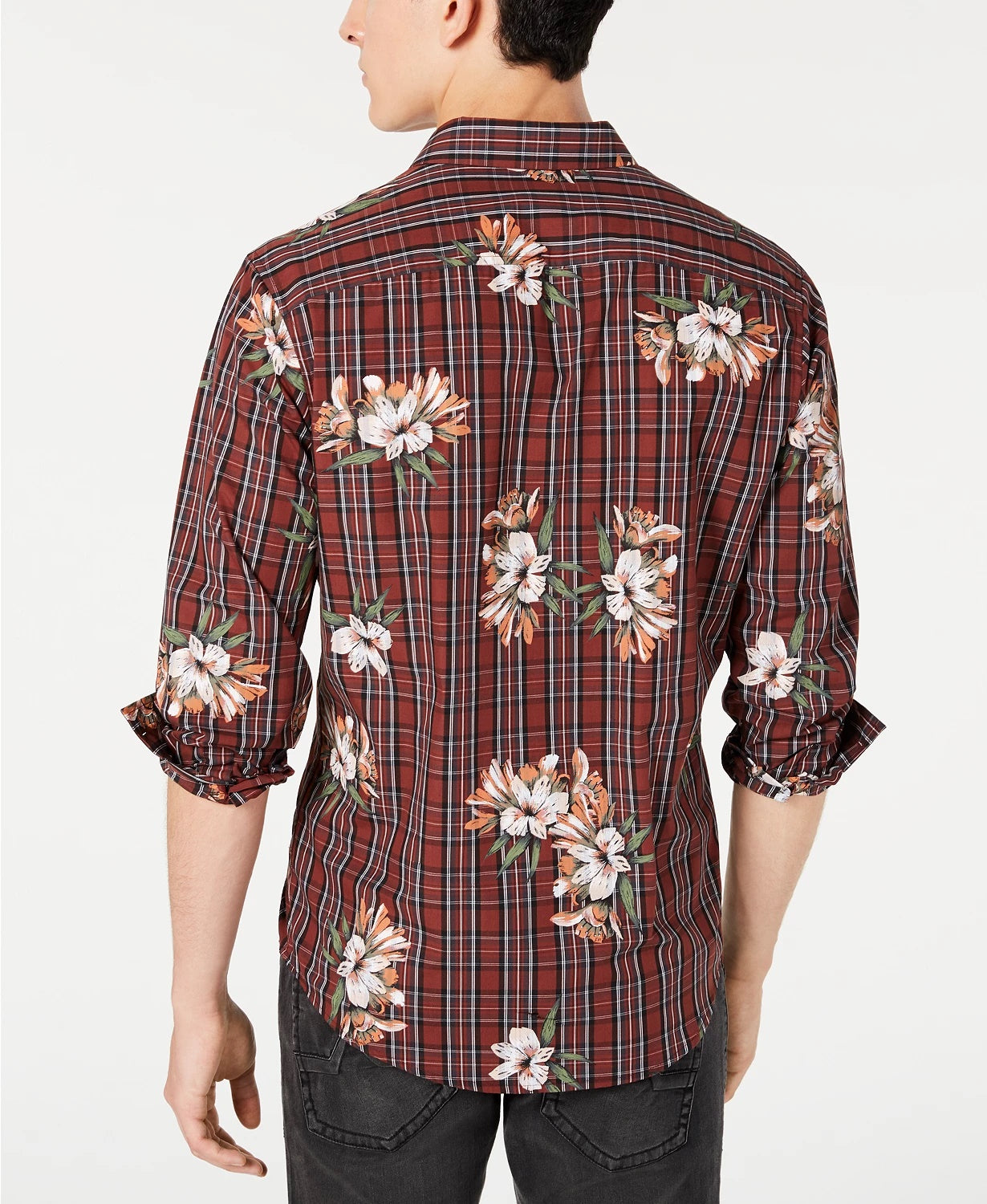 Camisa xadrez floral masculina INC International Concepts vermelha tamanho grande