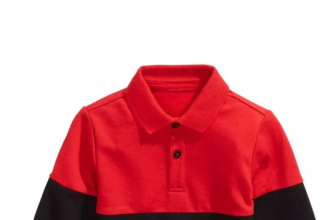 Camisa de gola com blocos de cores para bebês meninos First Impressions, vermelha, tamanho 18 meses