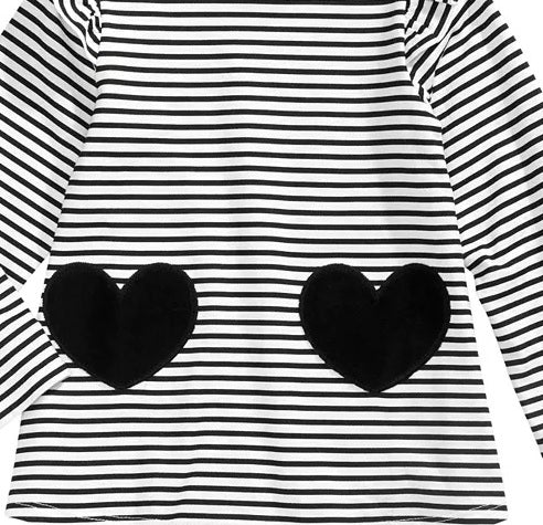 Túnica de algodão listrada com corações para bebês meninas First Impressions, preta, tamanho 24 meses