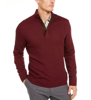 Suéter texturizado de algodão Supima com zíper 1/4 masculino Tasso Elba, tamanho grande, vermelho