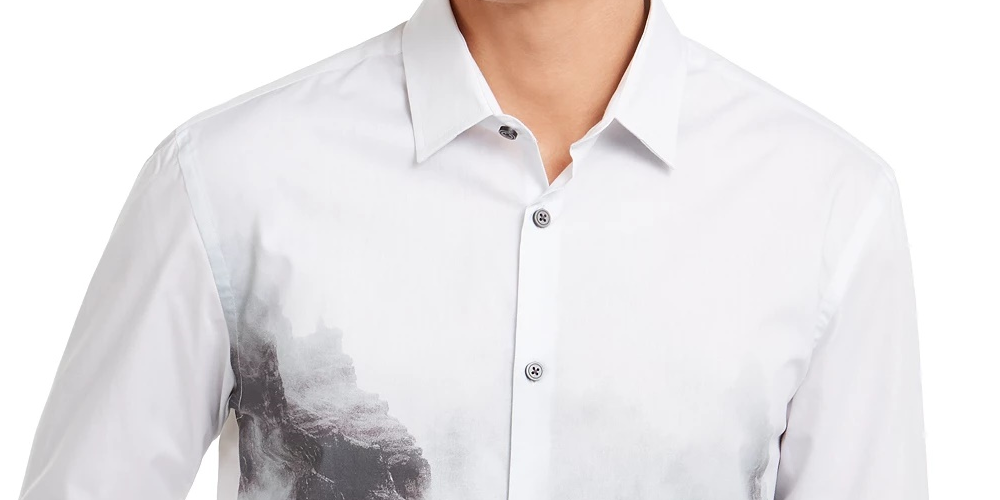 Camisa Alfani Masculina Estampada Foggy Mountain Cinza Tamanho Médio