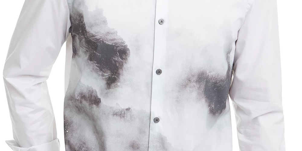 Camisa Alfani Masculina Estampada Foggy Mountain Cinza Tamanho Médio