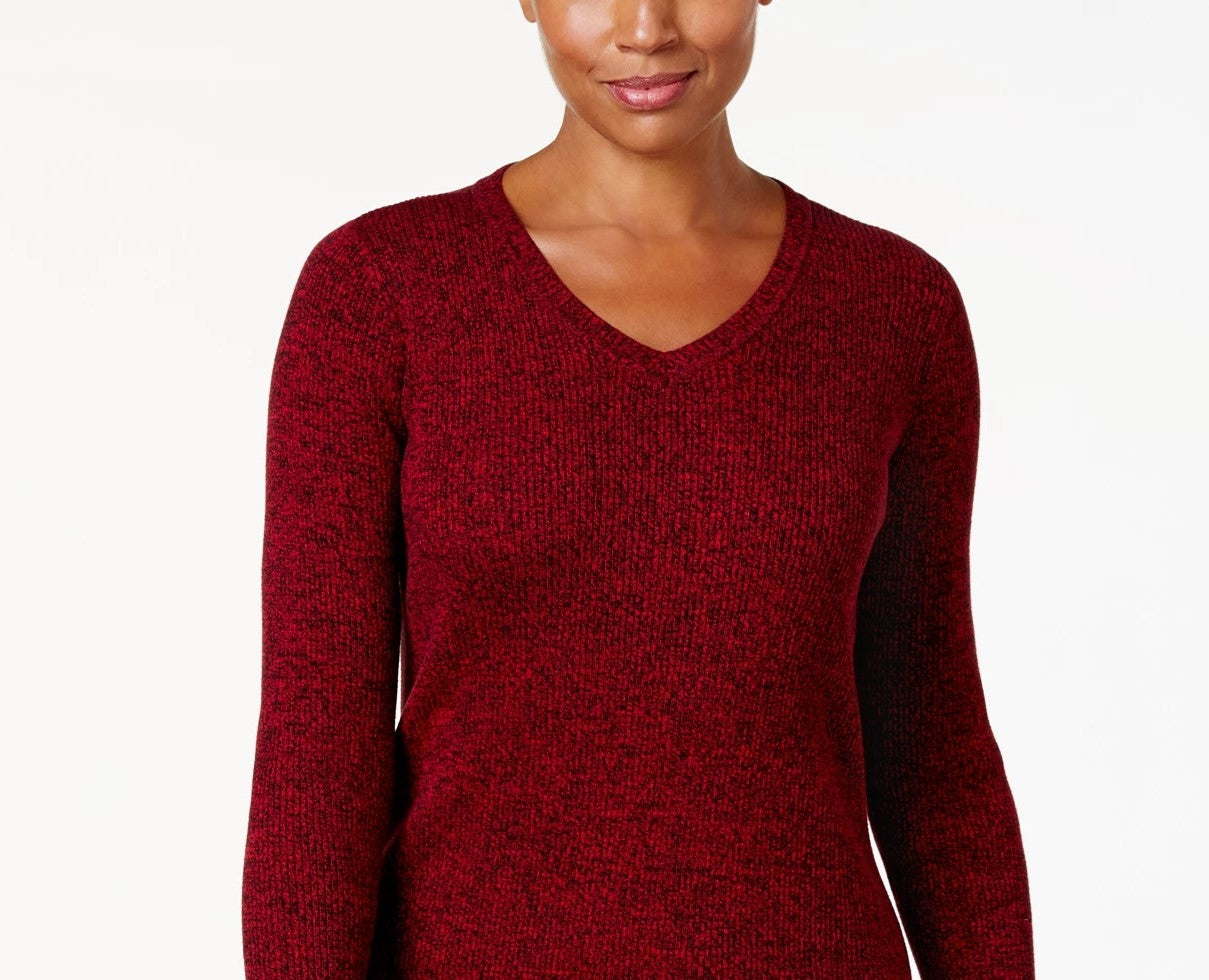 Karen Scott Suéter Feminino Pequeno de Algodão com Canelado e Marmoreado Vermelho Brilhante Tamanho Médio