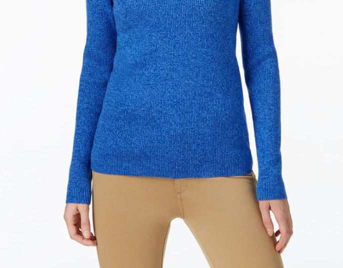 Karen Scott Suéter Feminino de Algodão com Gola Moletom Azul Tamanho Médio