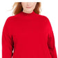 Karen Scott Suéter Feminino de Algodão com Gola Mock Vermelho Brilhante Tamanho XXG