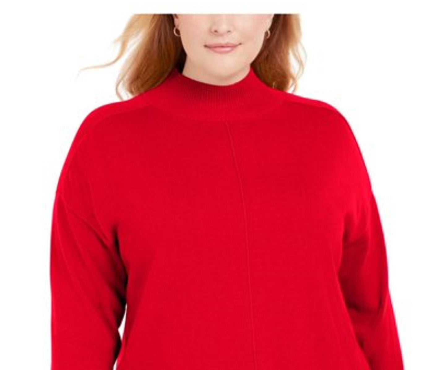 Karen Scott Suéter Feminino de Algodão com Gola Mock Vermelho Brilhante Tamanho XXG