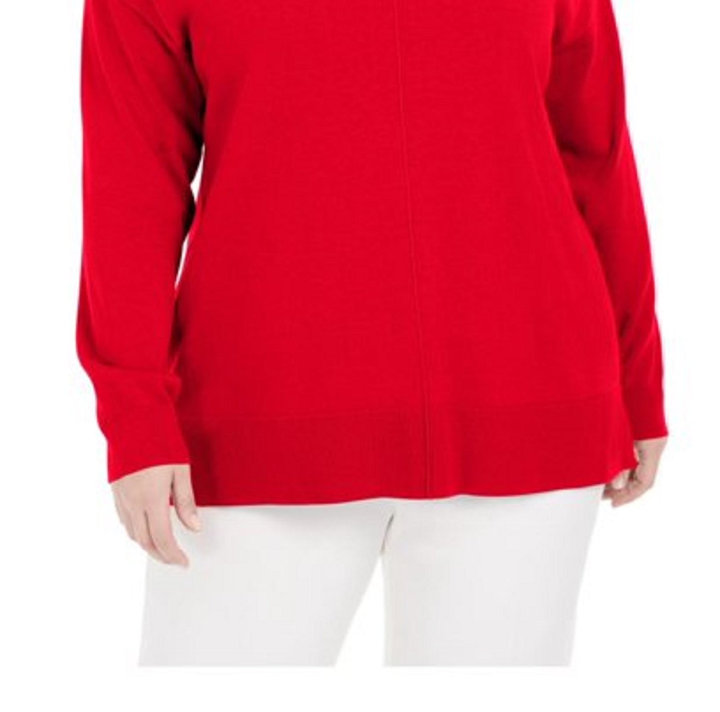 Karen Scott Suéter Feminino de Algodão com Gola Mock Vermelho Brilhante Tamanho XXG