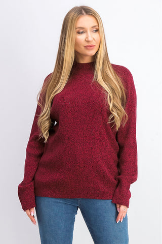 Karen Scott Feminino Malha Canelada Algodão Gola Alta Vermelho Brilhante Tamanho Pequeno Médio