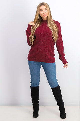 Karen Scott Feminino Malha Canelada Algodão Gola Alta Vermelho Brilhante Tamanho Pequeno Médio