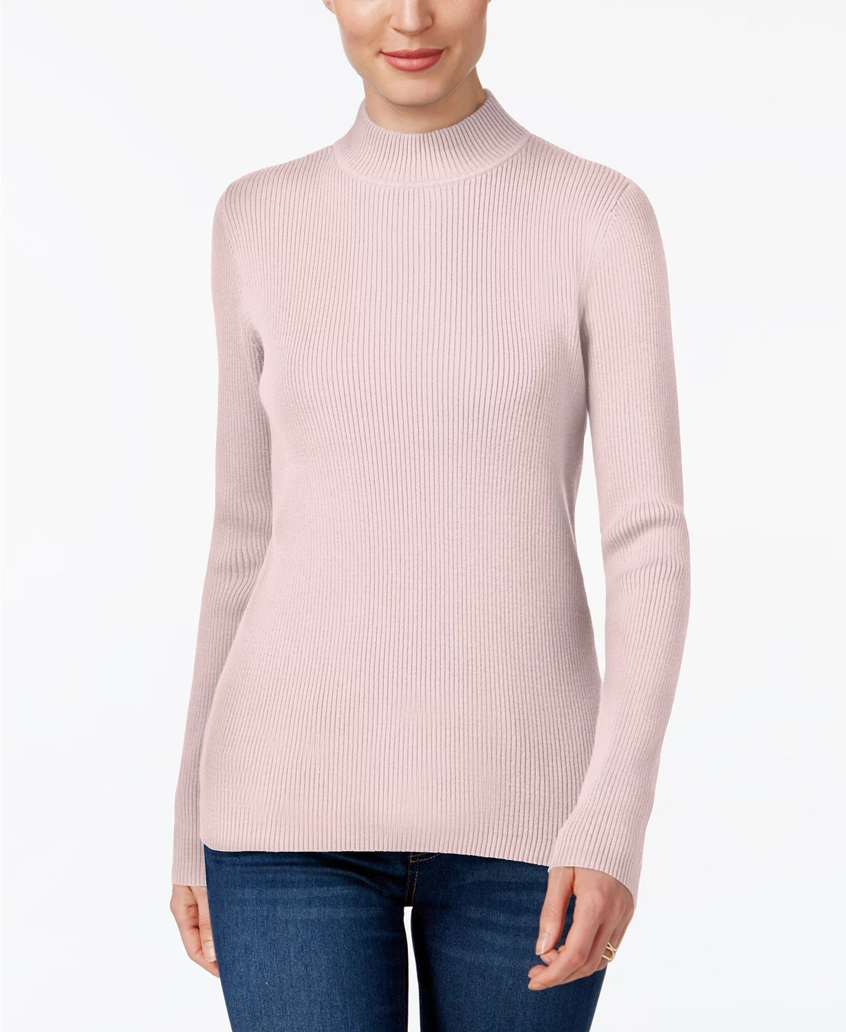 Karen Scott Blusa Feminina de Algodão com Gola Alta e Canelada Rosa Tamanho Médio