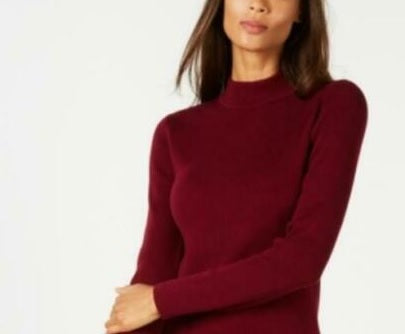 Karen Scott Blusa feminina de algodão canelado com gola alta, vermelha, tamanho extragrande