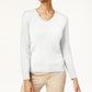 Karen Scott Suéter Feminino de Malha Lisa com Gola V e Tamanho Extra Grande, Branco