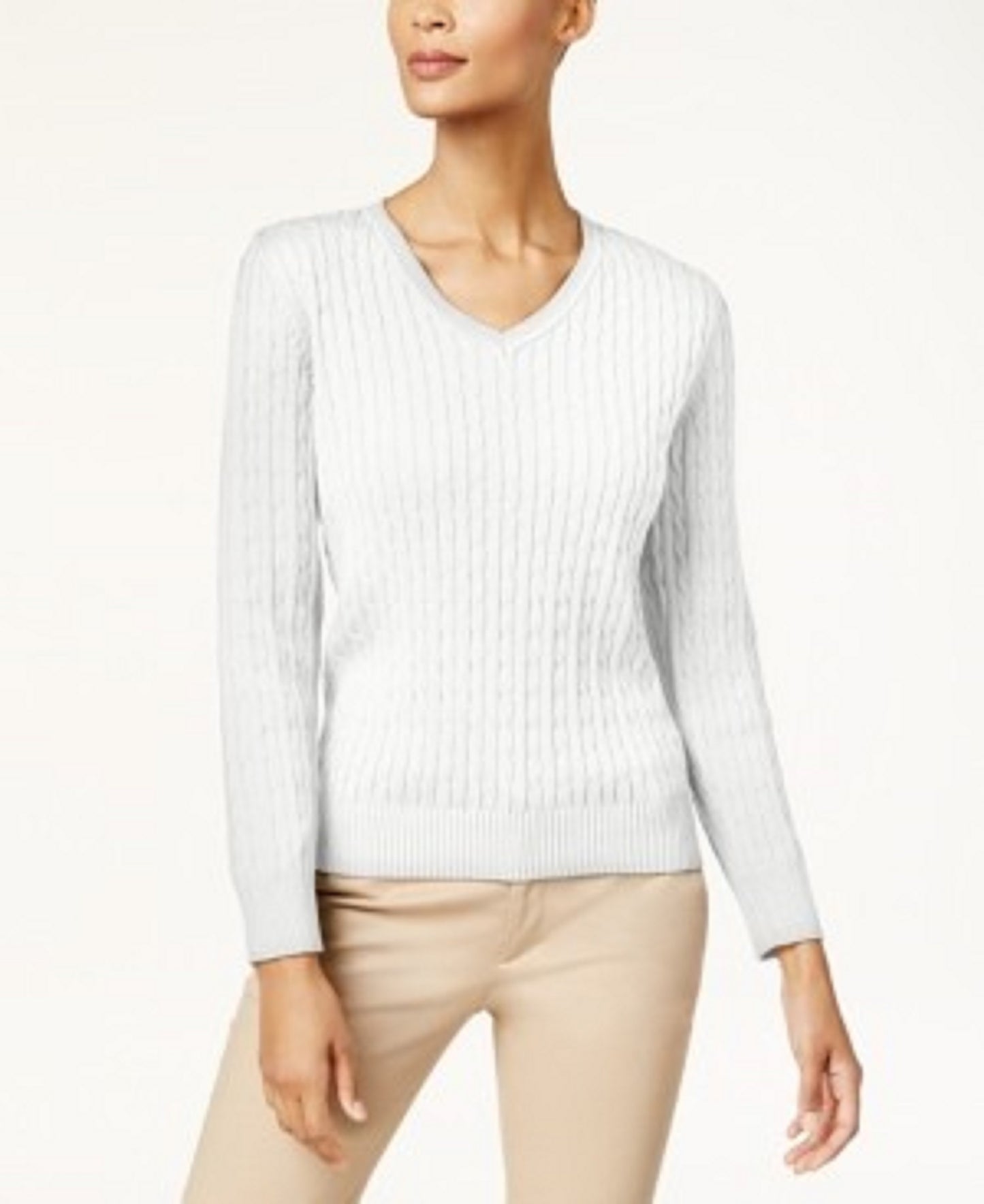 Karen Scott Suéter Feminino de Malha Lisa com Gola V e Tamanho Extra Grande, Branco