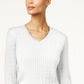 Karen Scott Suéter Feminino de Malha Lisa com Gola V e Tamanho Extra Grande, Branco