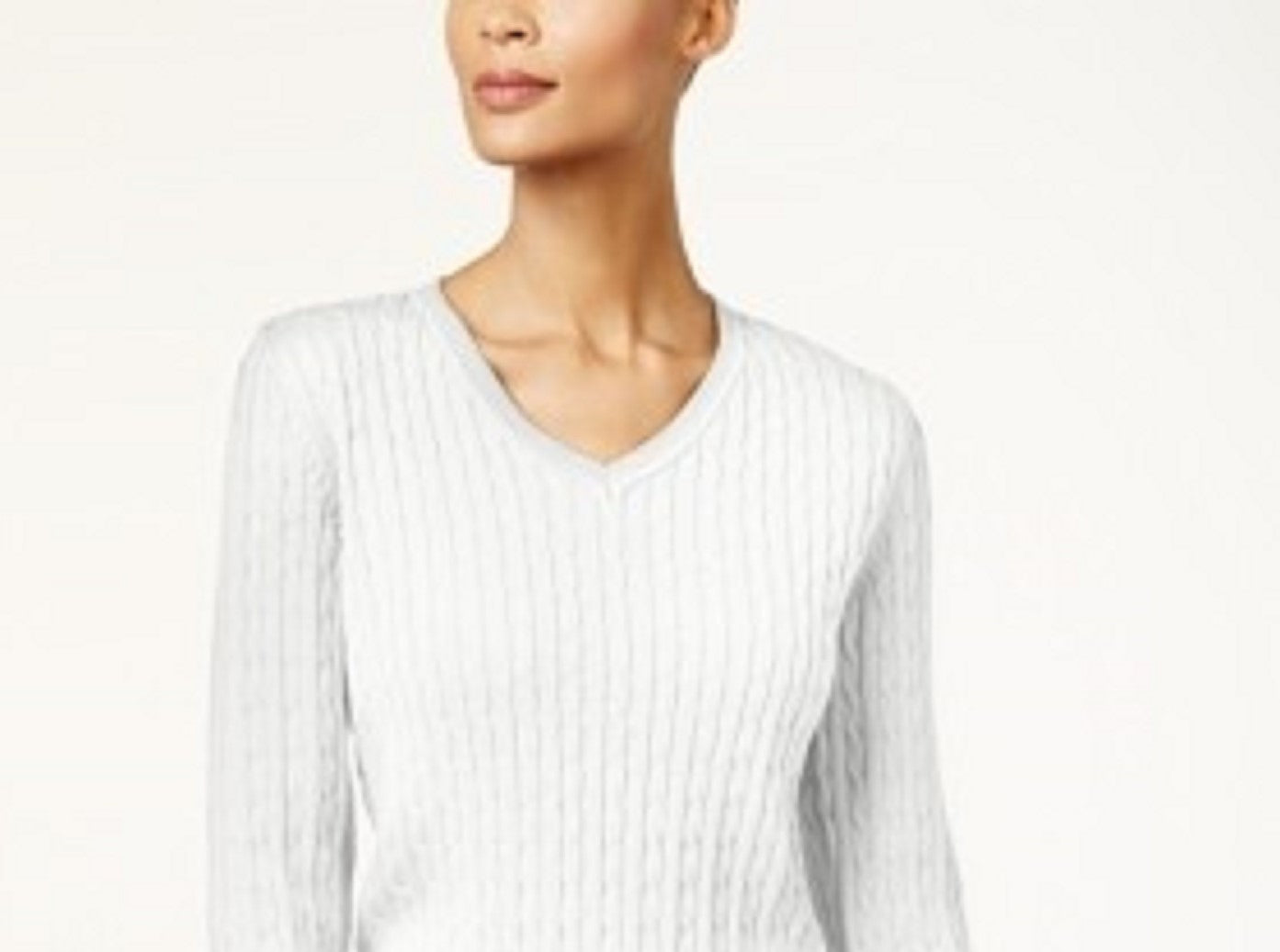 Karen Scott Suéter Feminino de Malha Lisa com Gola V e Tamanho Extra Grande, Branco