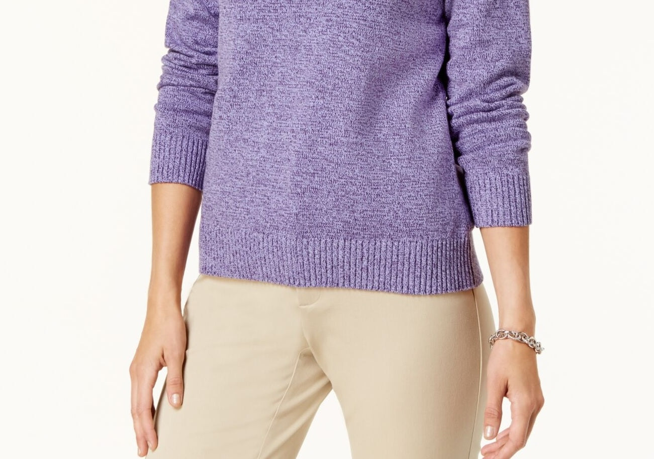 Karen Scott Suéter Feminino de Gola Alta em Algodão Marmoreado Roxo Tamanho XS