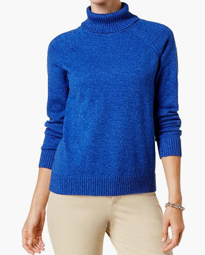 Karen Scott Suéter Feminino de Algodão Marmorizado com Gola Alta Vermelho Tamanho Grande