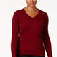 Karen Scott Suéter feminino com decote em V, vermelho, tamanho grande
