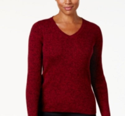 Karen Scott Suéter feminino com decote em V, vermelho, tamanho grande