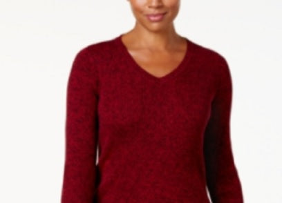 Karen Scott Suéter feminino de algodão com decote em V, vermelho, tamanho extragrande
