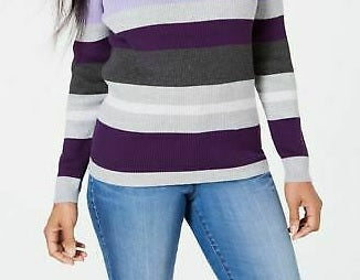 Karen Scott Suéter Listrado de Algodão Feminino Roxo Tamanho Grande
