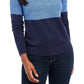 Karen Scott Suéter Feminino de Algodão com Gola Alta Colorblock Azul Marinho Tamanho Grande
