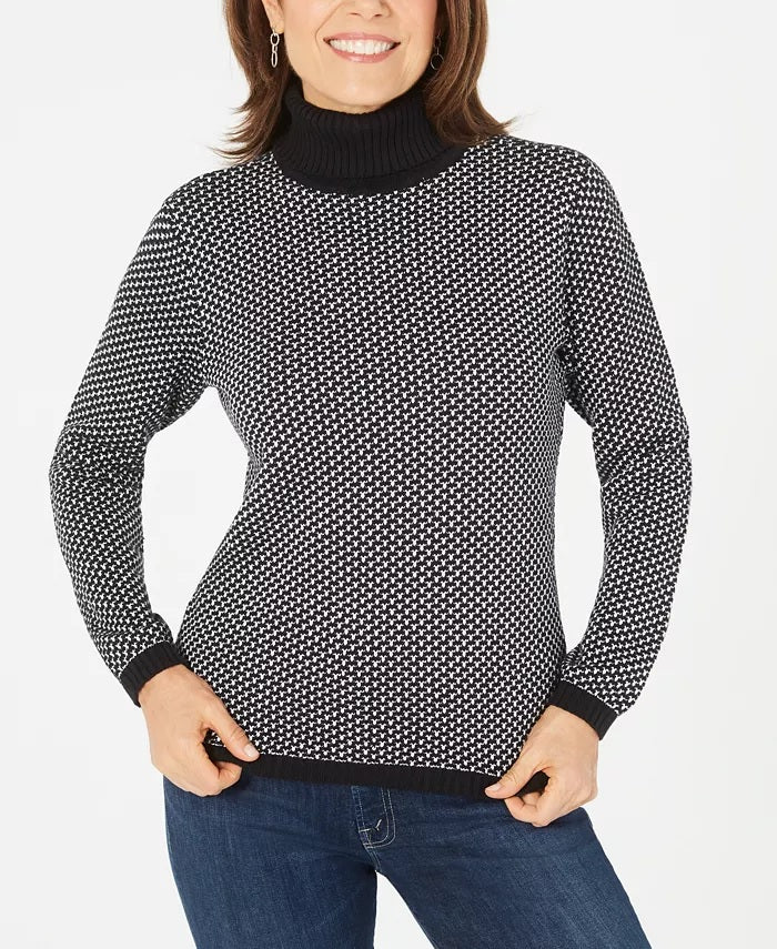 Suéter de gola alta de algodão feminino Karen Scott, preto, tamanho grande