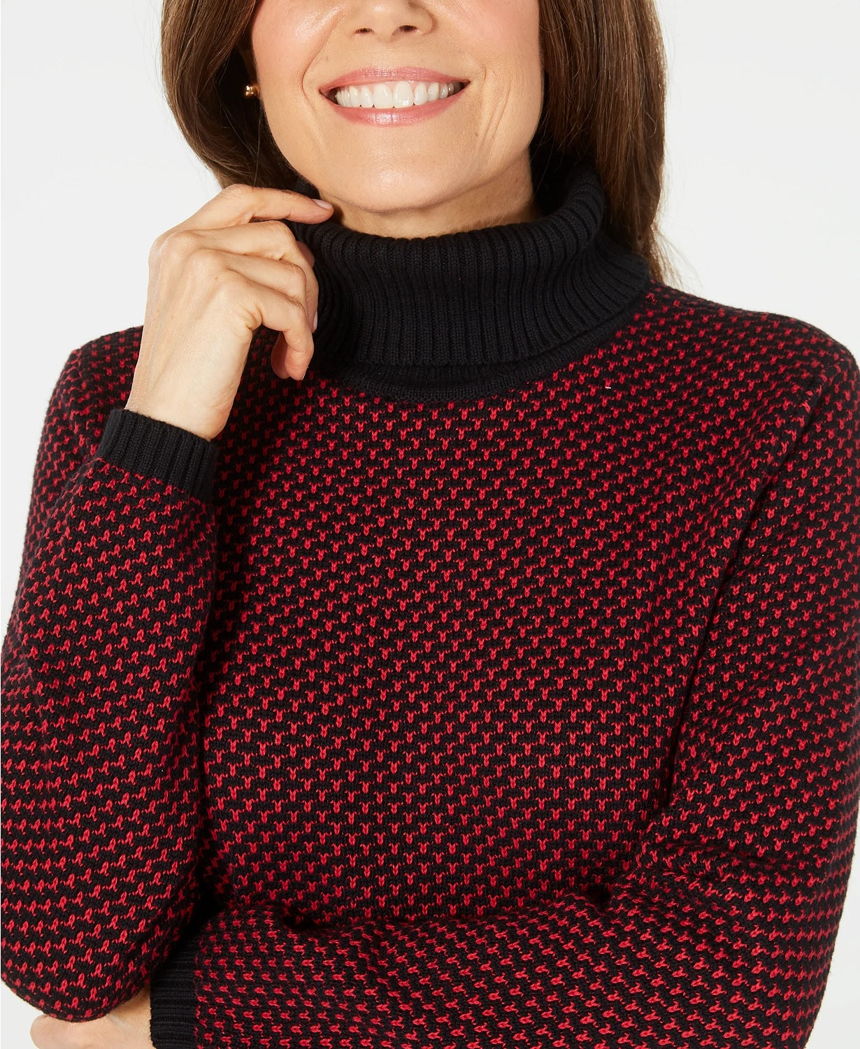 Karen Scott Suéter Feminino de Algodão com Gola Alta Vermelho Brilhante Tamanho Extra Grande