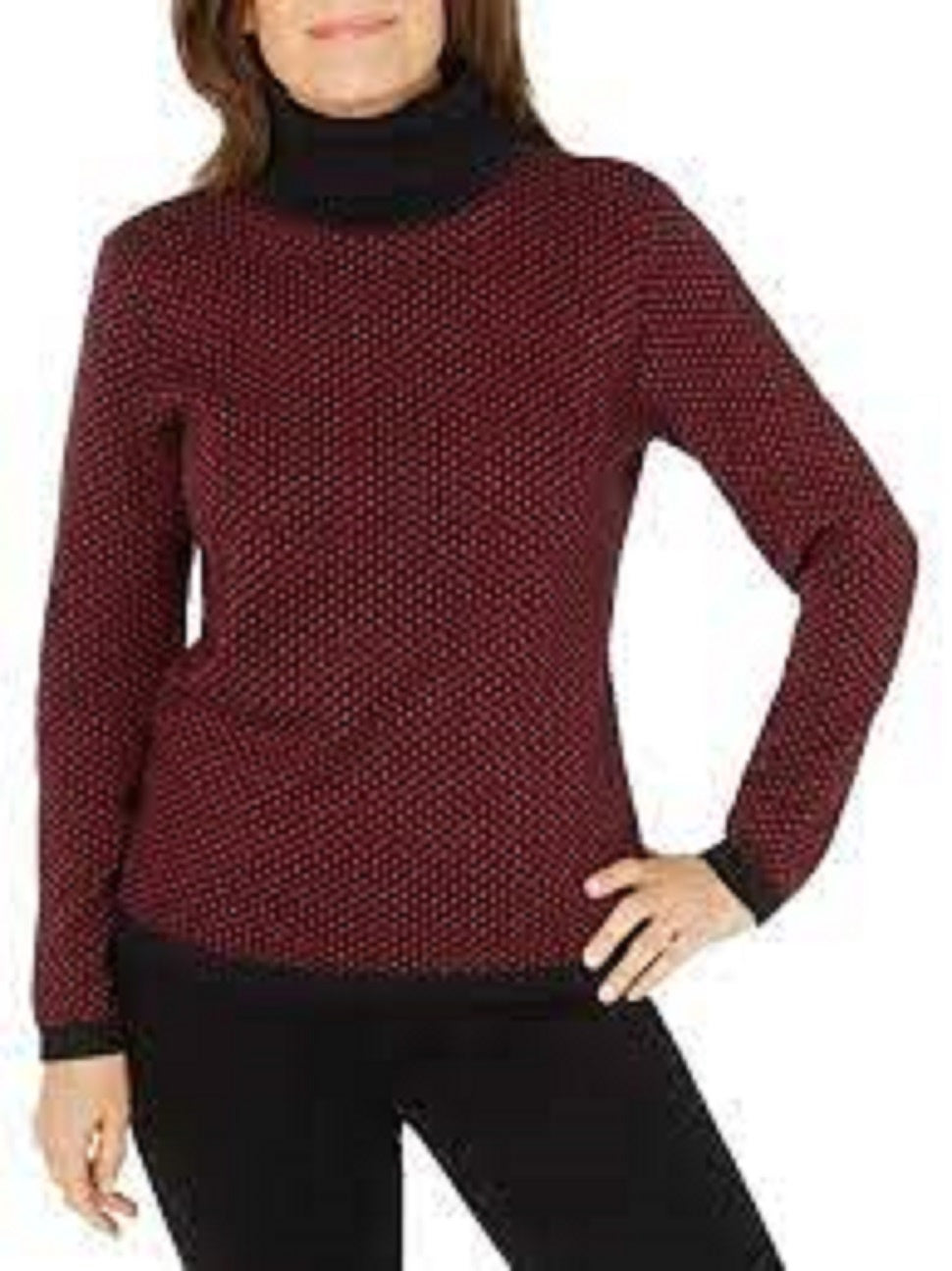 Karen Scott Suéter Feminino de Algodão com Gola Alta Vermelho Brilhante Tamanho Médio
