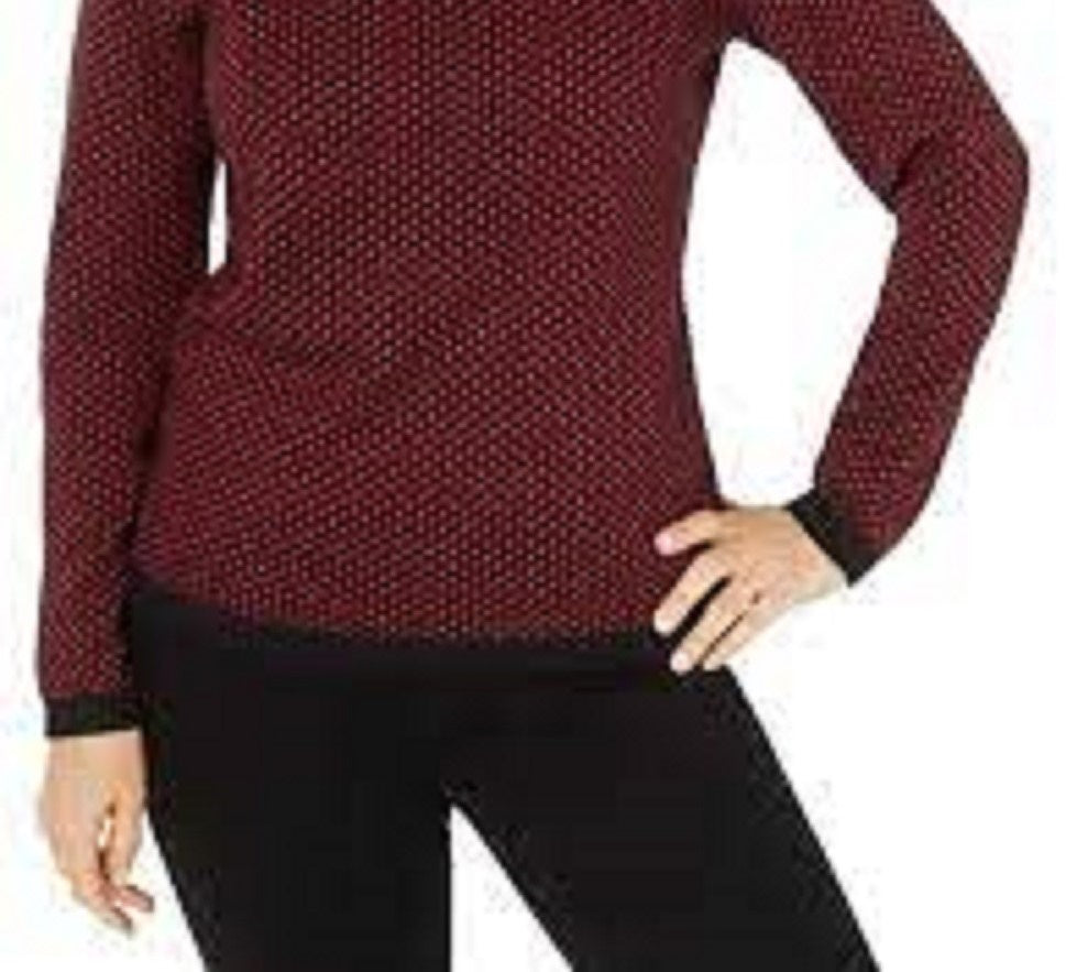 Karen Scott Suéter Feminino de Algodão com Gola Alta Vermelho Brilhante Tamanho Médio