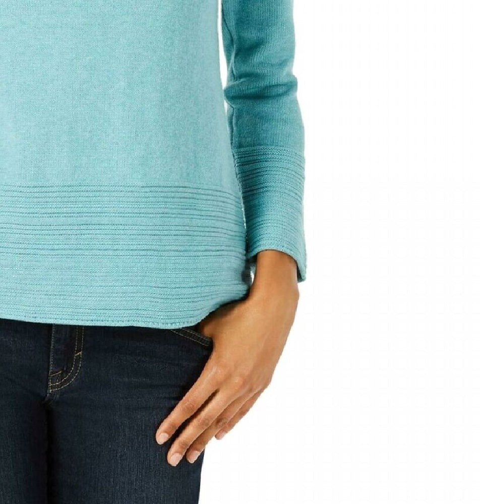 Karen Scott Suéter feminino de algodão com gola canoa, azul-petróleo, tamanho grande