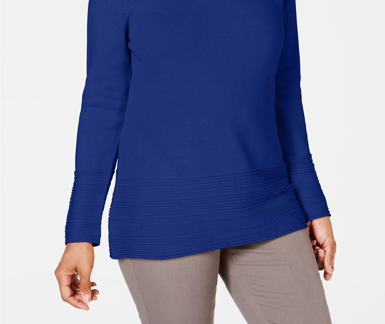 Karen Scott Suéter Feminino de Algodão com Gola Canoa Azul Brilhante Tamanho P