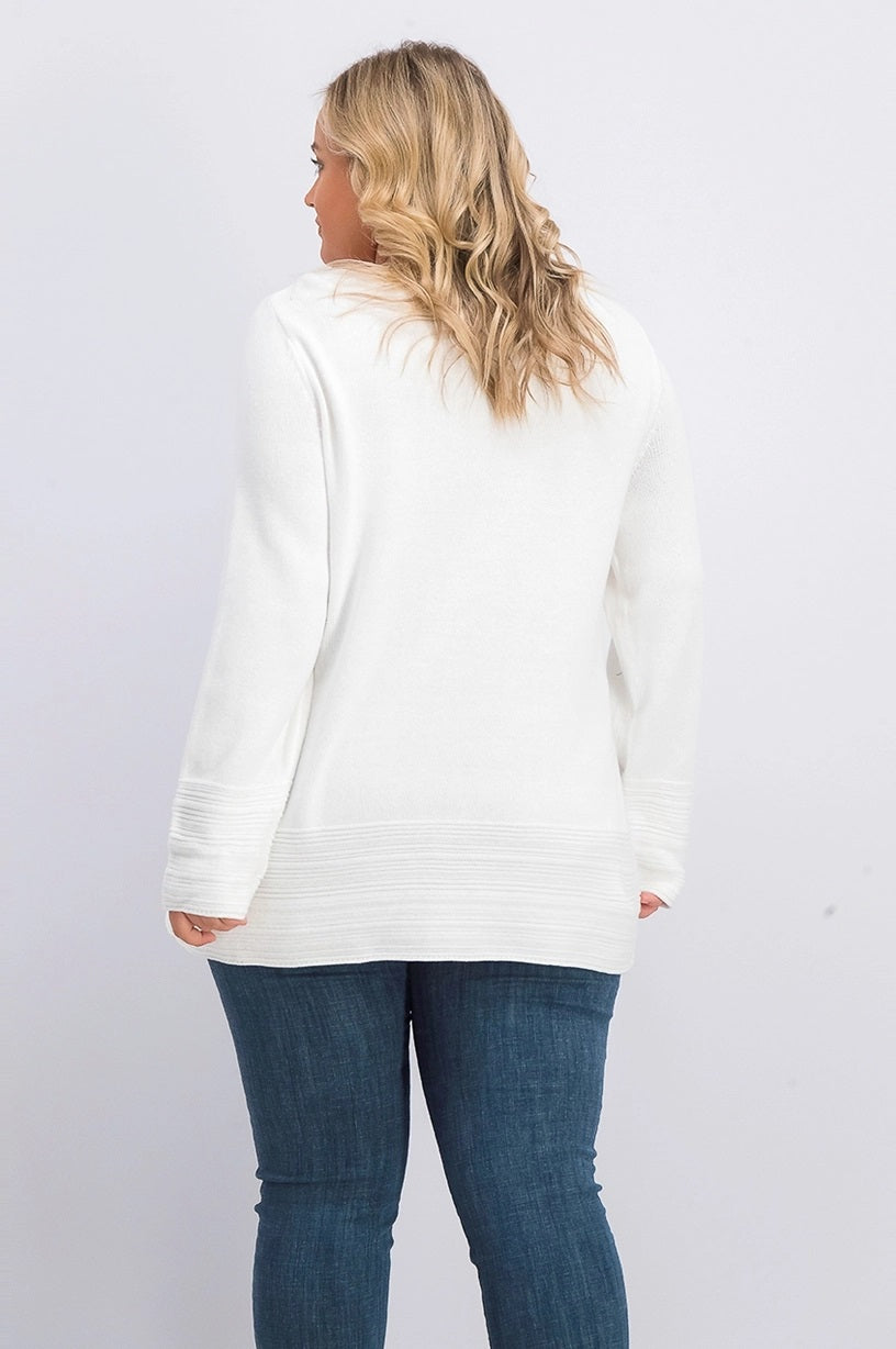 Karen Scott Suéter feminino de algodão com gola canoa, branco, tamanho pequeno