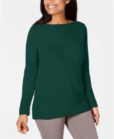 Karen Scott Suéter Feminino de Algodão com Gola Canoa Verde Tamanho P