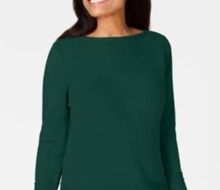Karen Scott Suéter Feminino de Algodão com Gola Canoa Verde Tamanho P
