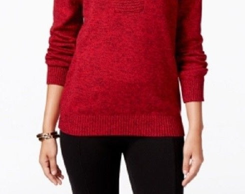 Karen Scott Suéter Feminino de Algodão Marmorizado com Gola Xale Vermelho Tamanho Grande