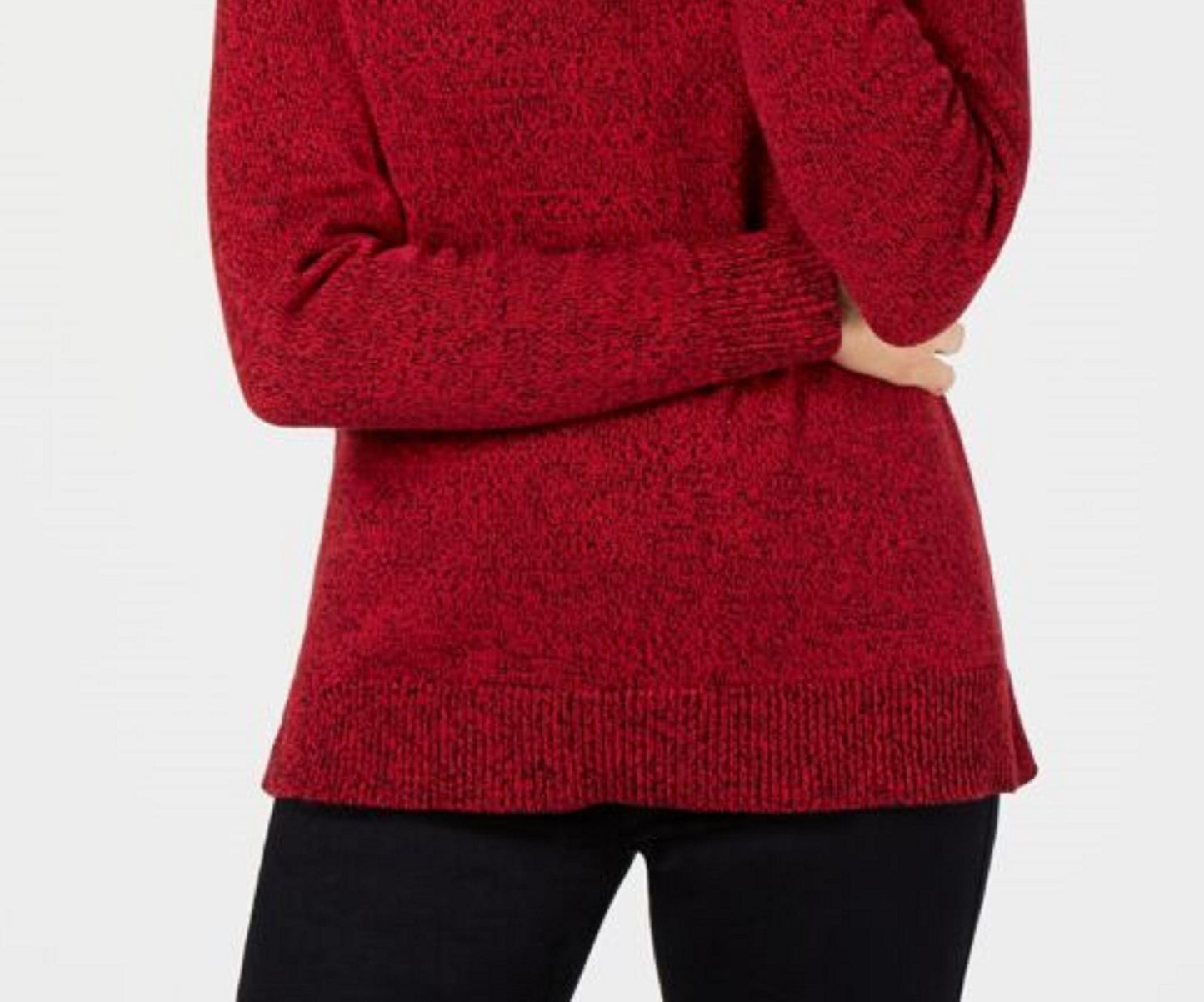 Karen Scott Suéter Feminino de Algodão Marmorizado com Gola Xale Vermelho Brilhante Tamanho P
