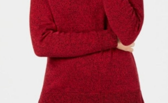 Karen Scott Suéter Feminino de Algodão Marmorizado com Gola Xale Vermelho Brilhante Tamanho Extra Grande