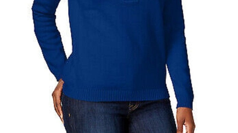 Karen Scott Suéter Henley Feminino de Algodão Marmorizado Azul Escuro Tamanho P