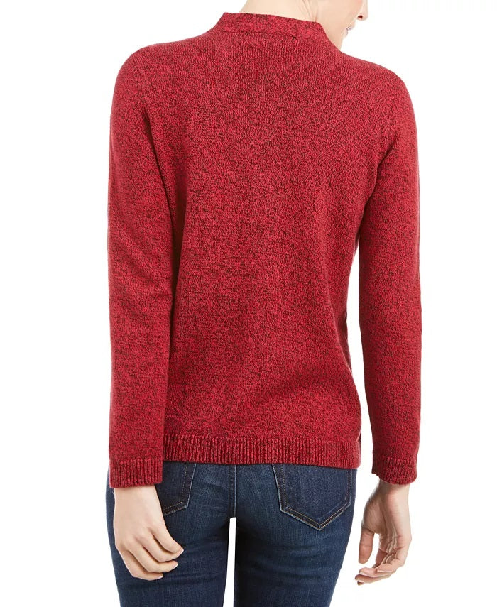 Karen Scott Suéter Henley Feminino de Algodão Marmorizado Vermelho Tamanho P