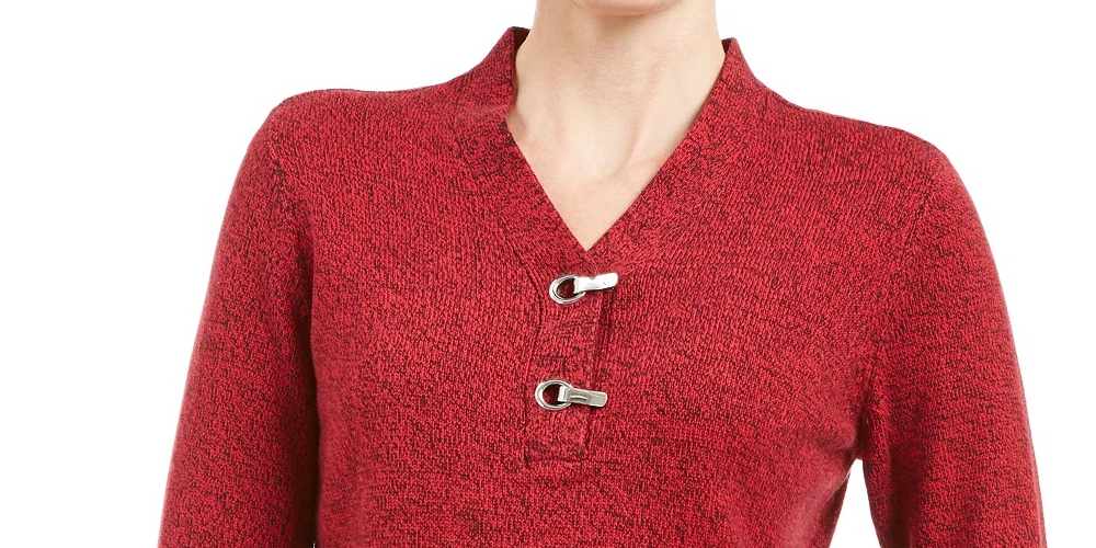 Karen Scott Suéter Henley de Algodão com Acabamento em Ferragens Feminino Vermelho Tamanho Pequeno