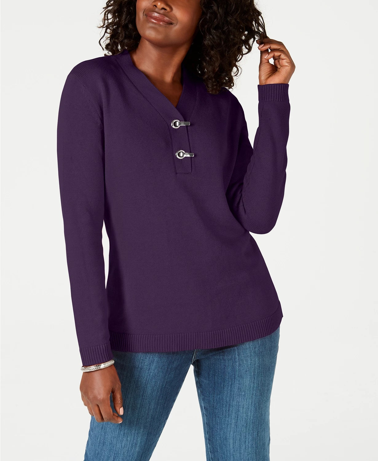 Karen Scott Suéter Henley Feminino de Algodão Roxo Tamanho Pequeno