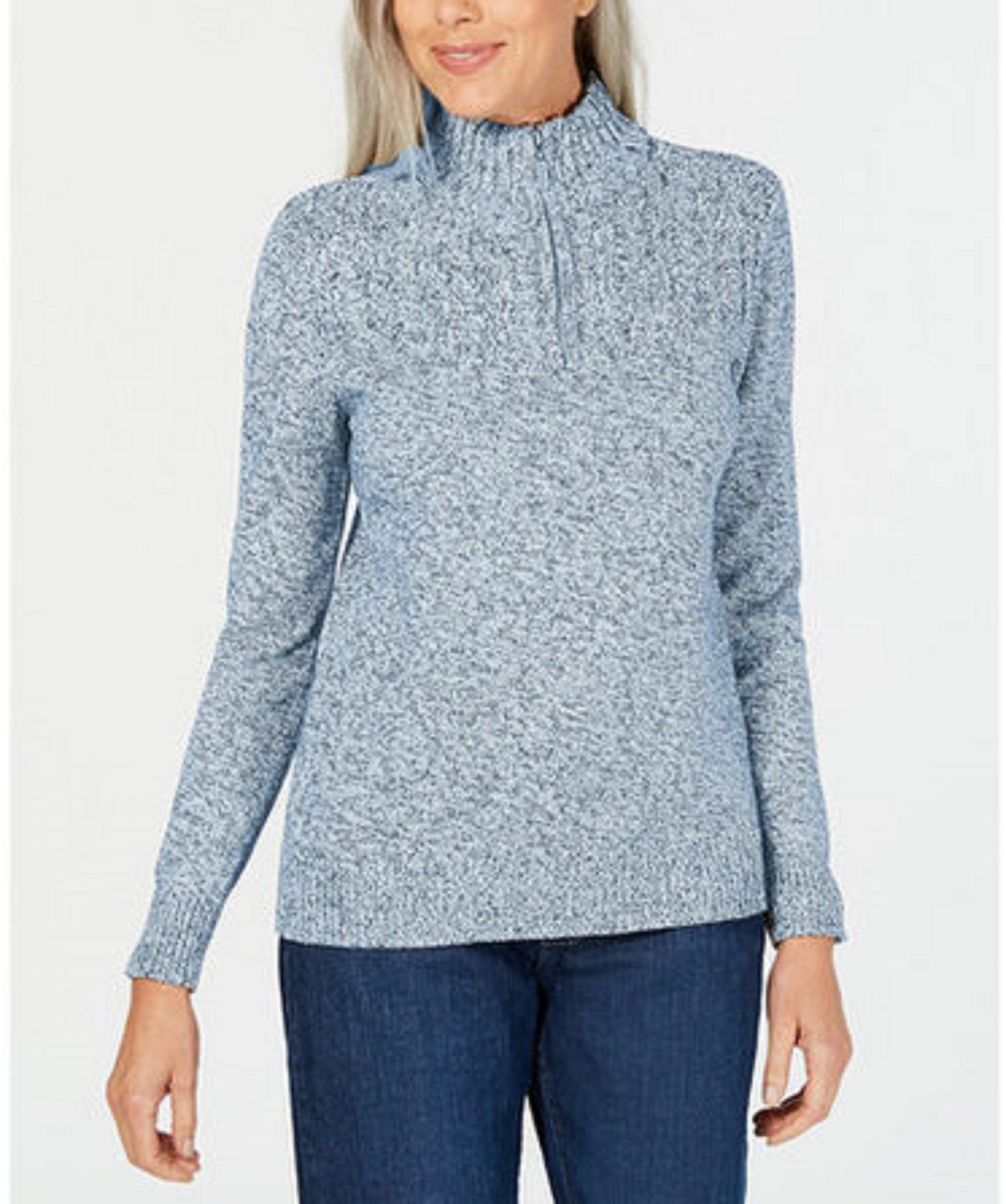 Karen Scott Suéter Feminino de Malha Marled com Zíper em Um Quarto Azul Tamanho XXG