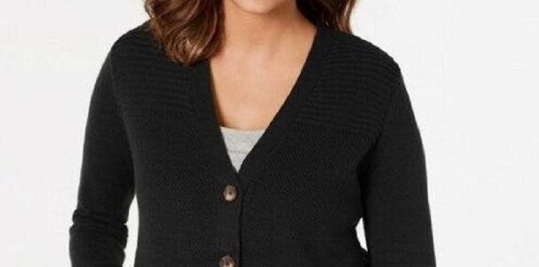 Karen Scott Cardigan Feminino com Botões Frontais e Pontos Mistos, Preto, Tamanho Pequeno