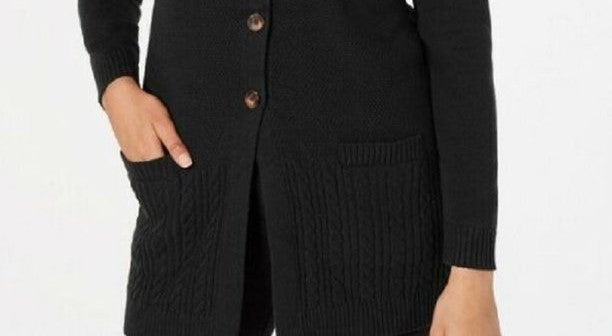 Karen Scott Cardigan Feminino com Botões Frontais e Pontos Mistos, Preto, Tamanho Pequeno