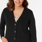 Karen Scott Cardigan Feminino com Botões Frontais e Pontos Mistos, Preto, Tamanho Extra Grande